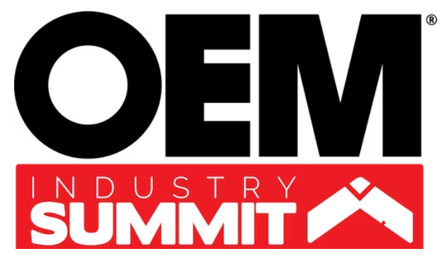 OEM Industry Summit logo with black text and red banner featuring white mountain chevron symbol