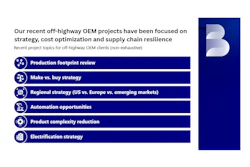 Bain & Company logo with recent OEM project topics including production footprint review, make vs. buy strategy, and regional strategy