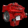 Red Cummins diesel engine with turbocharger on black background